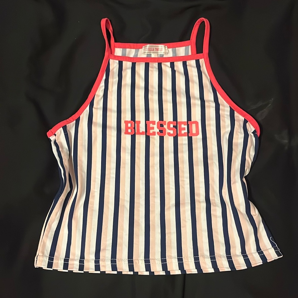 Girly Striped “Blessed” Halter Tank